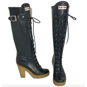 Hunter Women's Lapins Lace Up Heel Boots - Olive Green Size 6